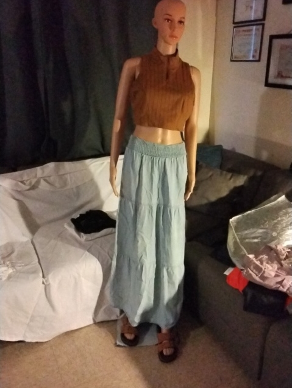 Light Blue Tiered Maxi Skirt with Smocked Waist